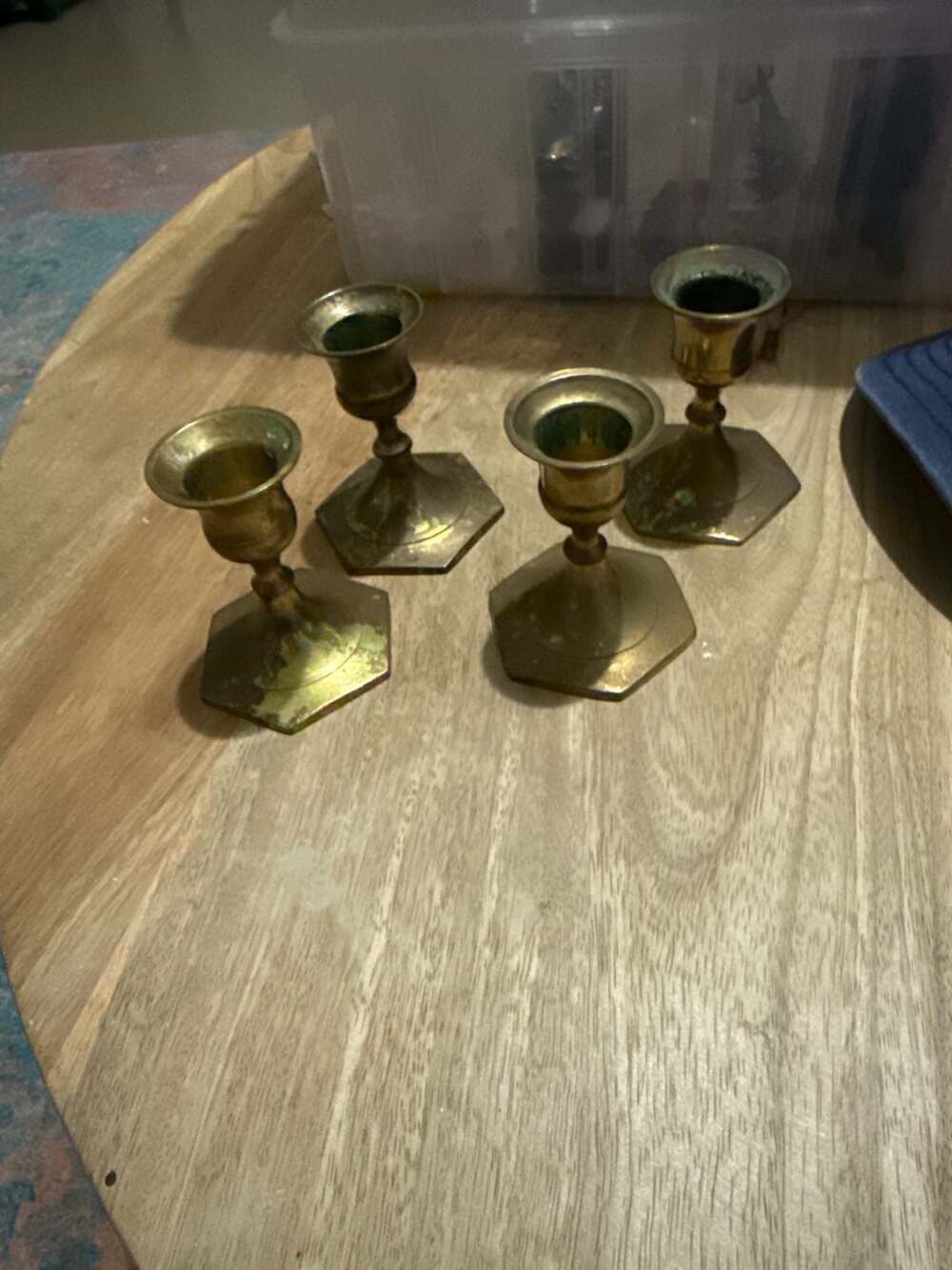 Vintage Solid Brass Hexagonal Base Taper Candle Holders - Set of 4